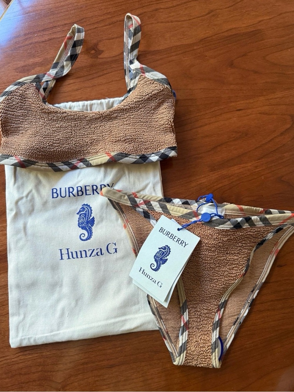Burberry x Hunza G Tan Bikini with Nova Check Trim
